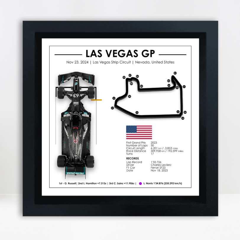 George Russell - Las Vegas Grand Prix 2024 - Formula 1 3D Showpiece - Motorsports Gift Ideas